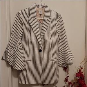 Cabi Bell Sleeve Blue and White Striped Blazer/Jacket